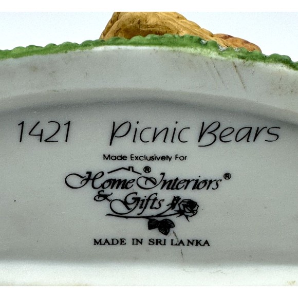 Home Interiors Gifts Picnic Bears Figurine #1421 Spring Summer Outdoors Vintage - Picture 10 of 10